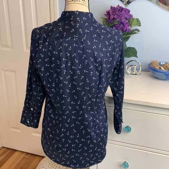 Chaps Women's No Iron 3/4 Sleeve Button Up Shirt - Picture 3 of 4